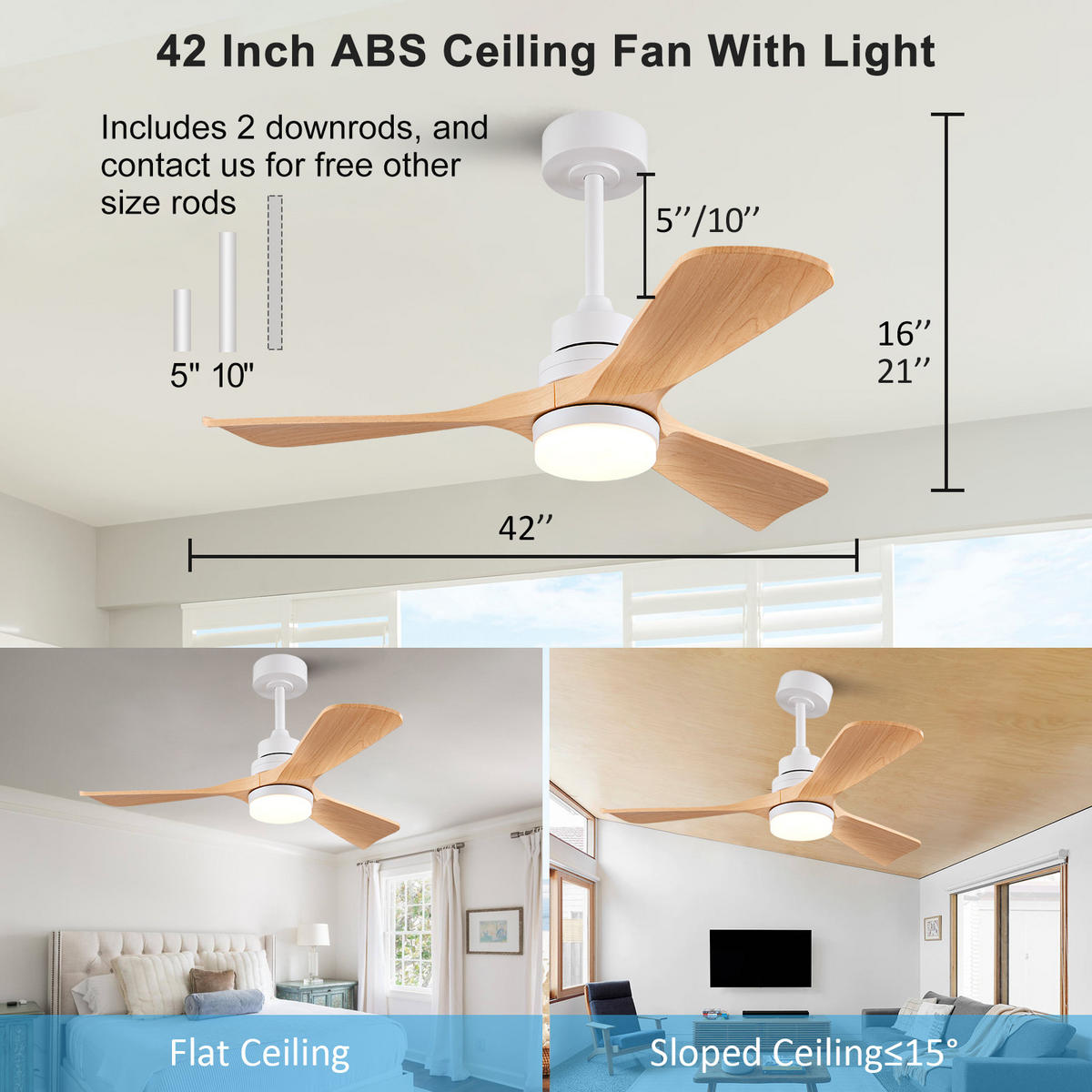 DECKENVENTILATOR DE-16232 42 Zoll mit Licht & Fernbedienung Naturholz - Naturfarben, Kunststoff (107/107/40cm) - ComfortXL