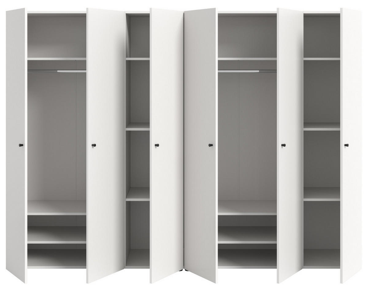 KLEIDERSCHRANK weiß 6-türig 240 cm, Drehtürenschrank mit Kleiderstangen - Schwarz/Weiß, Holzwerkstoff/Kunststoff (240/176/51cm) - Inn.Furn