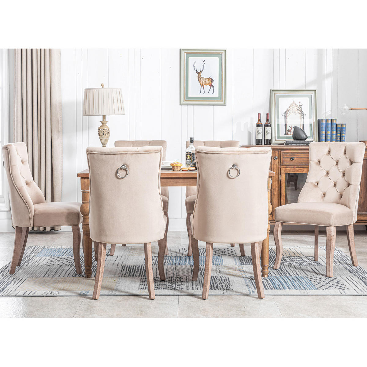 ESSZIMMERSTUHL 6er-Set mit hoher Rückenlehne 97 x 51 x 47 cm Samt Beige - Beige, Holz (51/97/51.1cm) - Meubliv