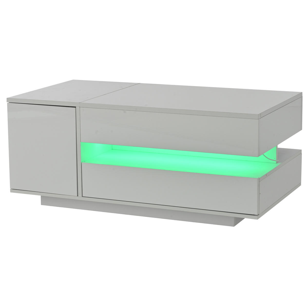 COUCHTISCH 90/50/34.5 cm weiß aus Spanplatte mit Hebefunktion und LED - Weiß, Holzwerkstoff (95/50/34.5cm) - OKMYHOME