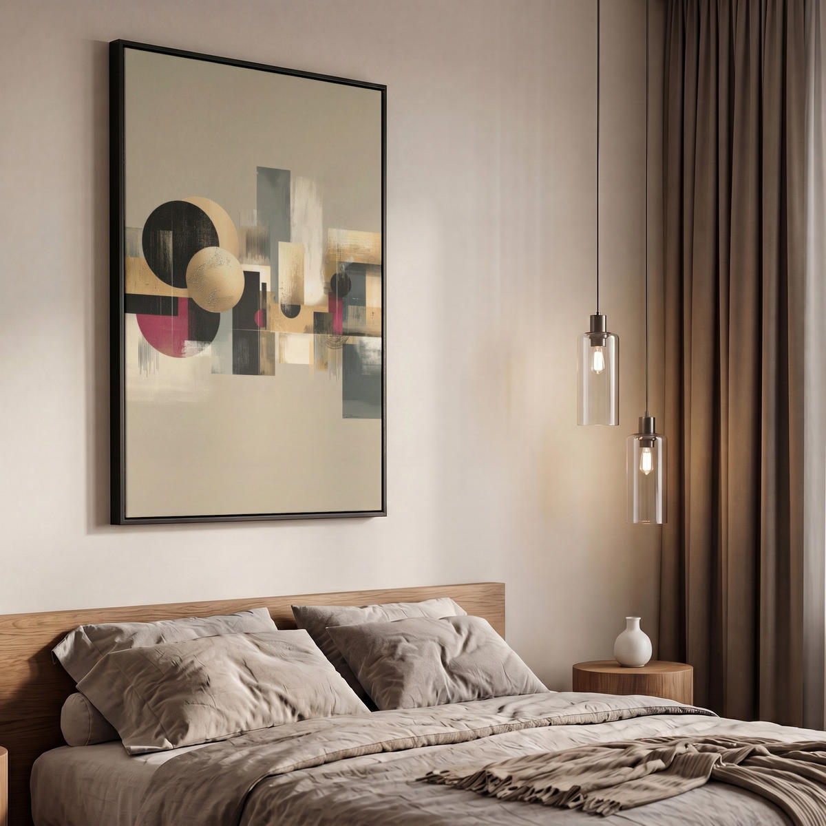 LEINWAND Bilder mit Rahmen - Abstrakt - Formen - Beige - Texturen - 60x90 - Beige, Textil (60/90cm) - MuchoWow
