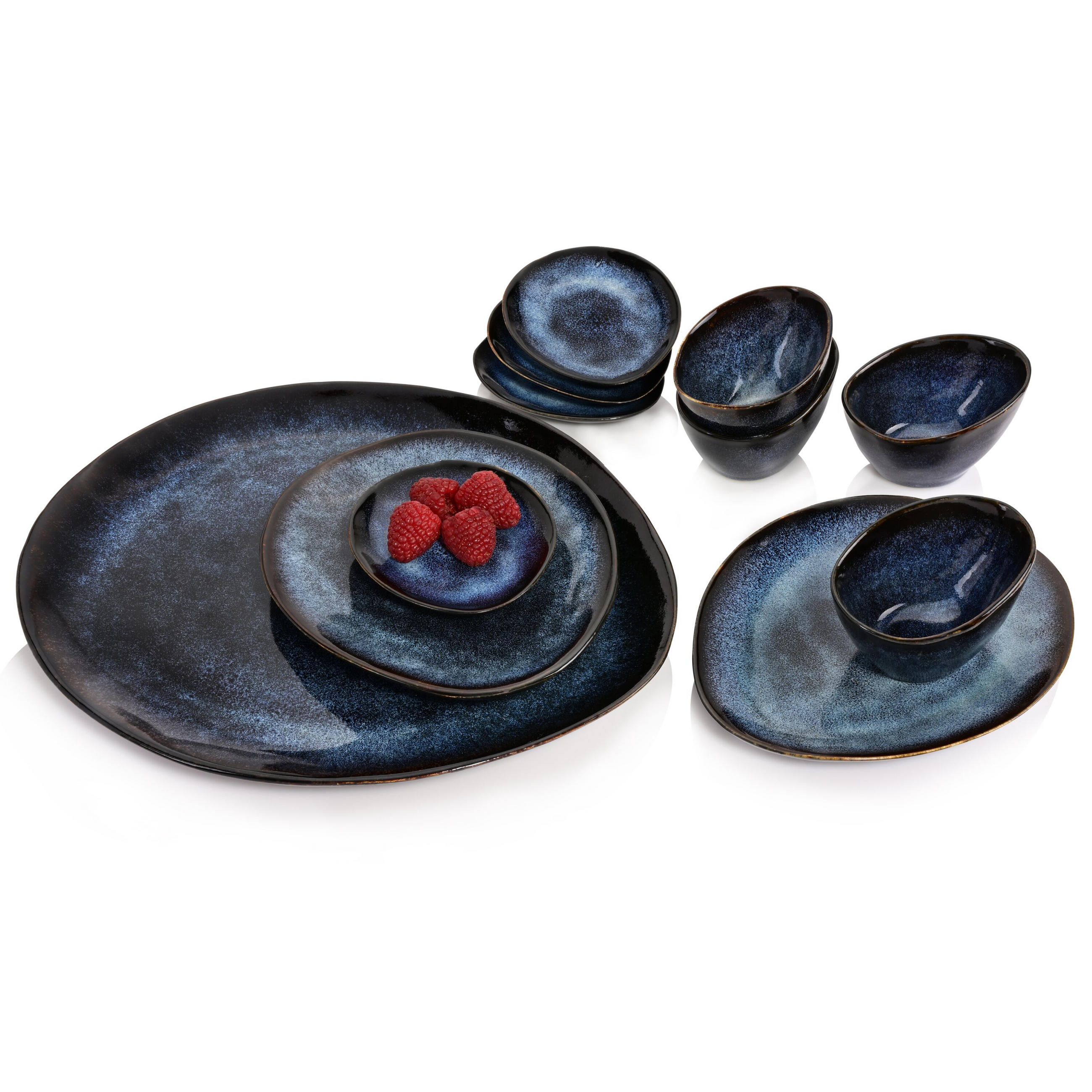 SERVIERPLATTEN SET TOKIO - 11 teilig aus Steingut - Dunkelblau, Keramik (16.5/32/38cm) - Sänger