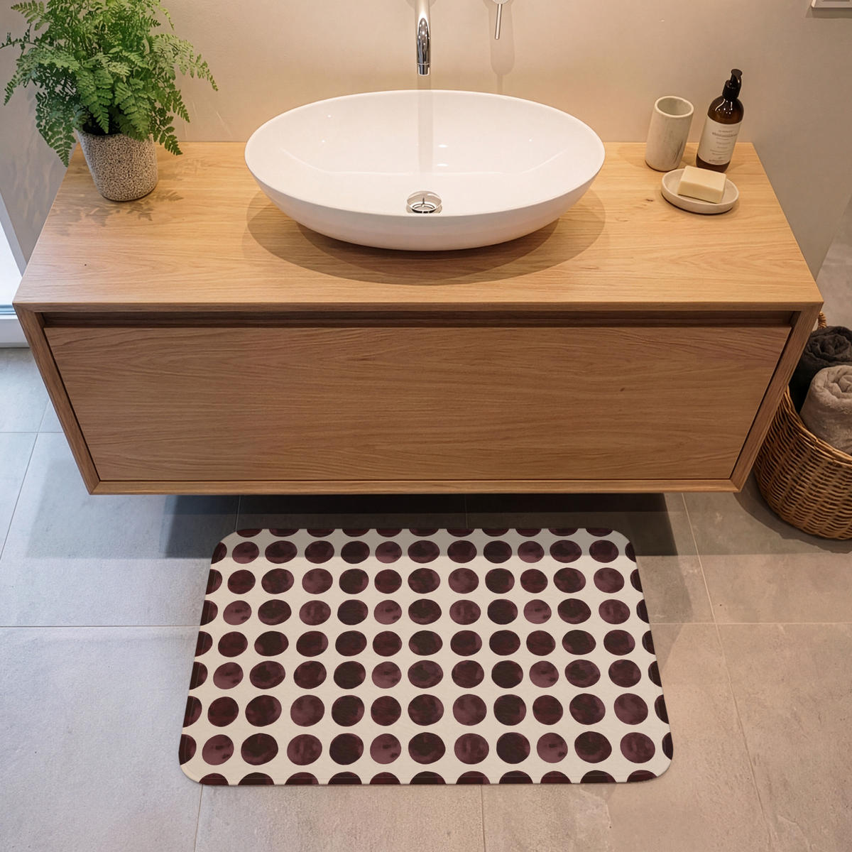KOUPELNOVÁ PŘEDLOŽKA Puntíky - Vzor - Hnědý 80x50 cm - bordeaux, textil/plast (80/50cm)