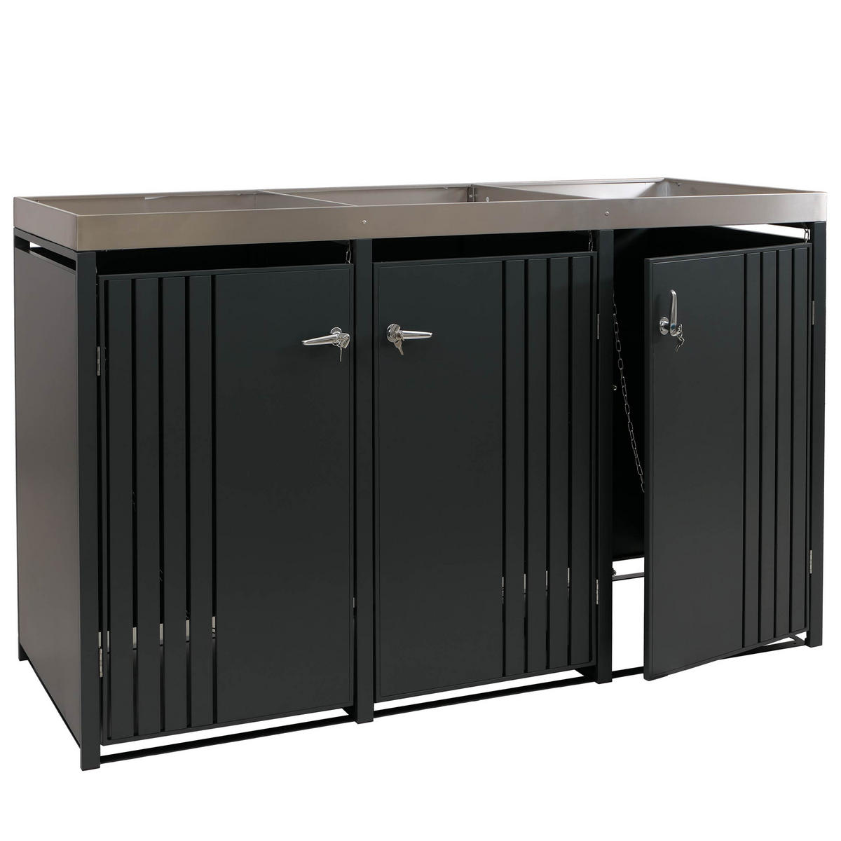 MÜLLTONNENBOX 3er mit Pflanzkasten HxBxT 125x196x84cm Anthrazit - Anthrazit, Metall (196/125/84cm) - PROREGAL