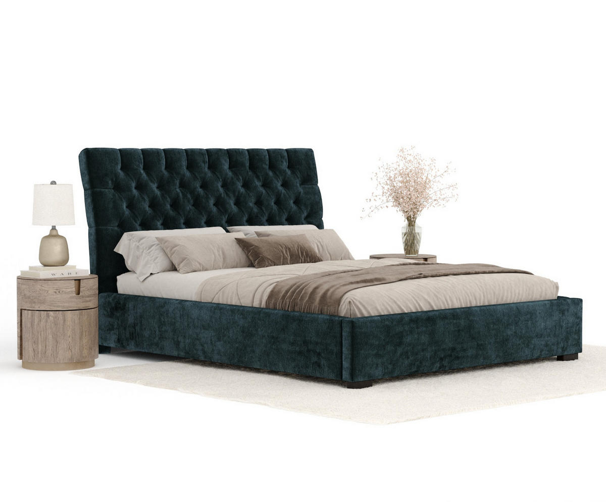 POLSTERBETT Vezzola Türkisfarben 180/200 cm im Chenille-Stoff - Türkis/Schwarz, Holz/Holzwerkstoff (180/200cm) - Maison de Reve