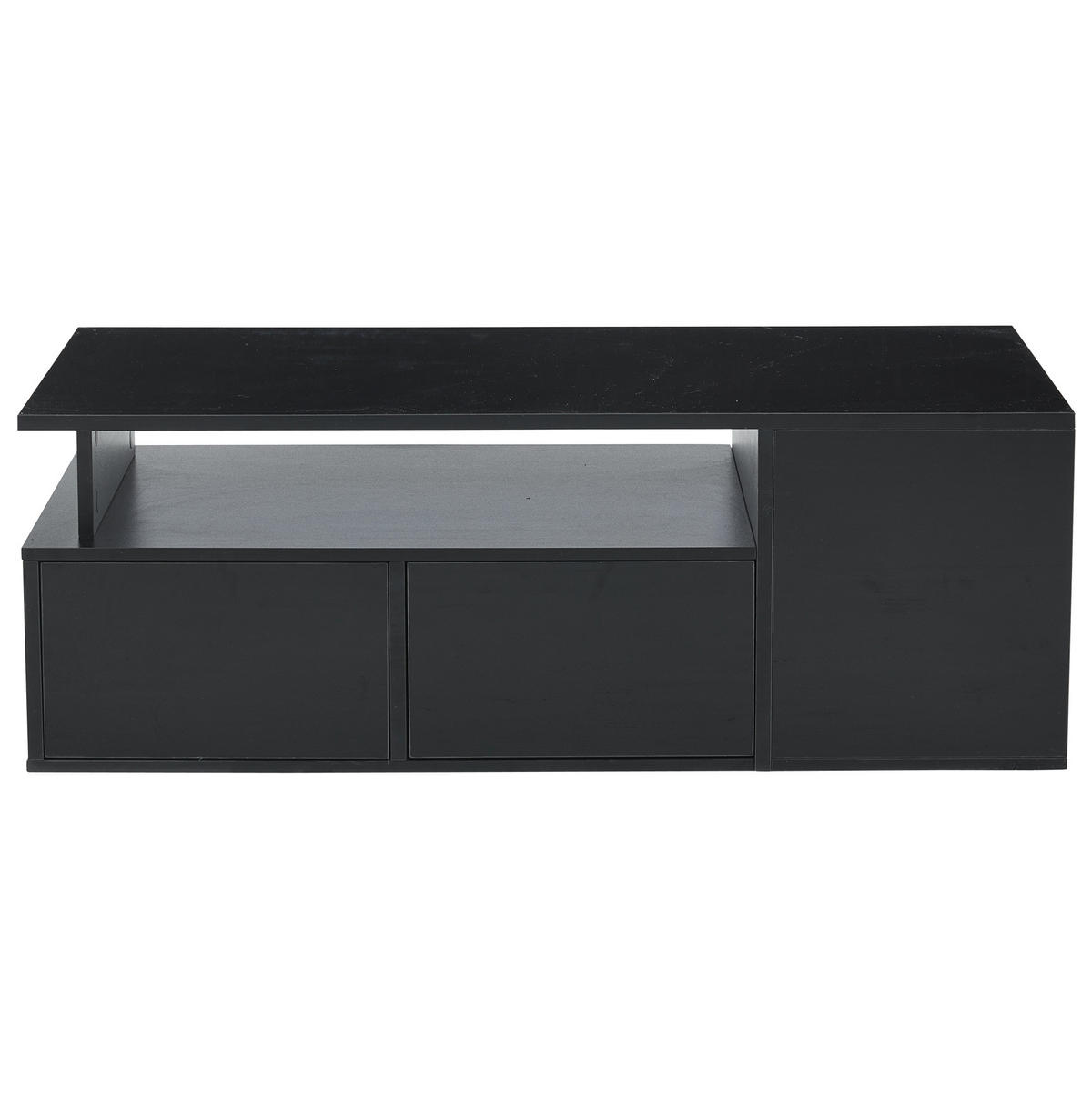 COUCHTISCH mit LED 100 x 50 x 35 cm Hochglanz Schwarz mit 2 Schubladen - Schwarz, Holzwerkstoff (100/50/35cm) - Meubliv