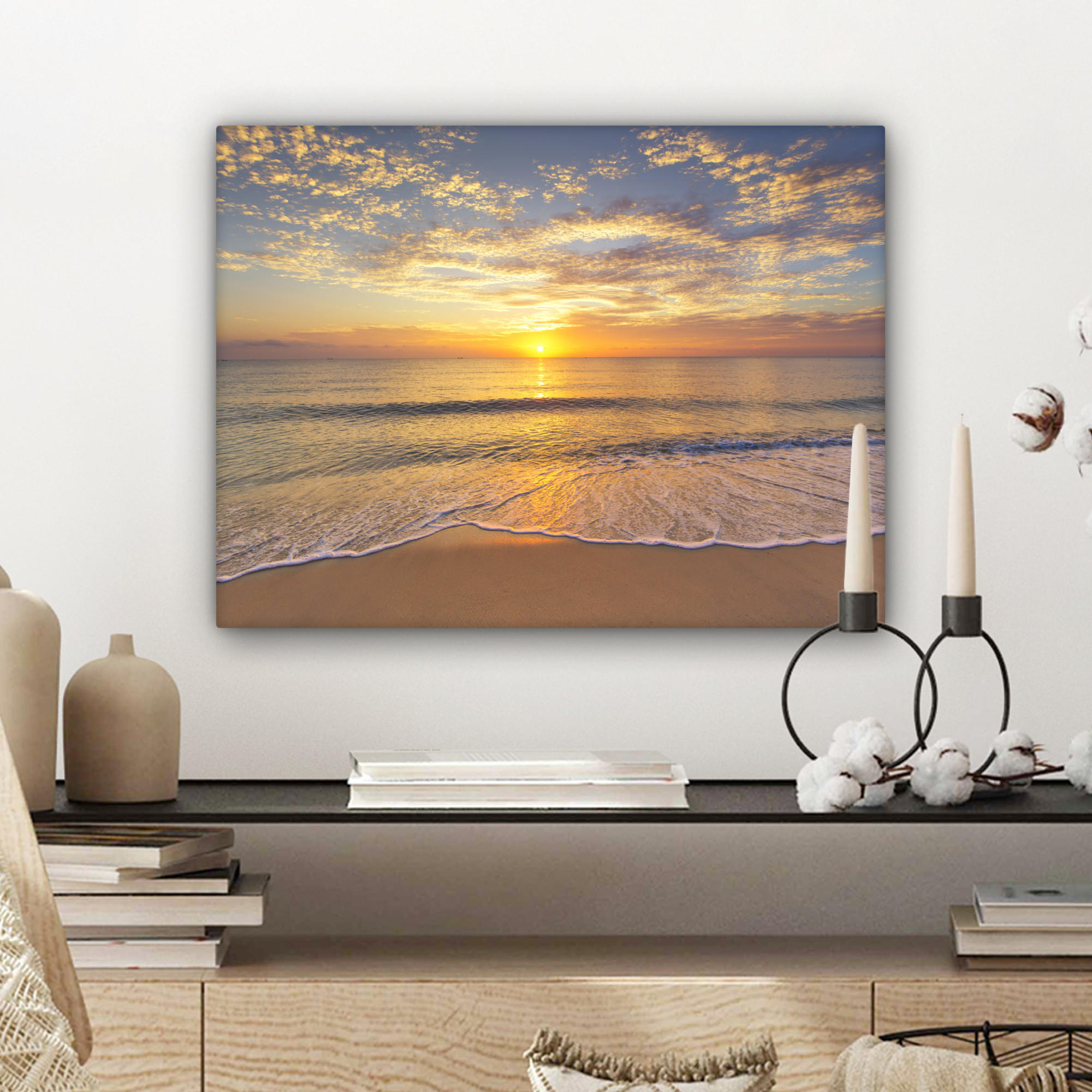 LEINWANDBILD Strand - Sonnenuntergang - Meer 40x30 cm - Gelb, Textil (40/30cm) - MuchoWow