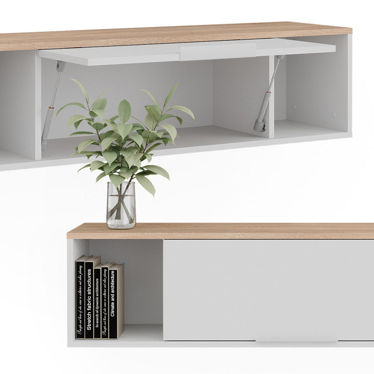 WANDREGAL Betti Weiß/Sonoma 120 x 30 cm - Weiß/Sonoma Eiche, Holzwerkstoff (120/30/30cm) - Vicco