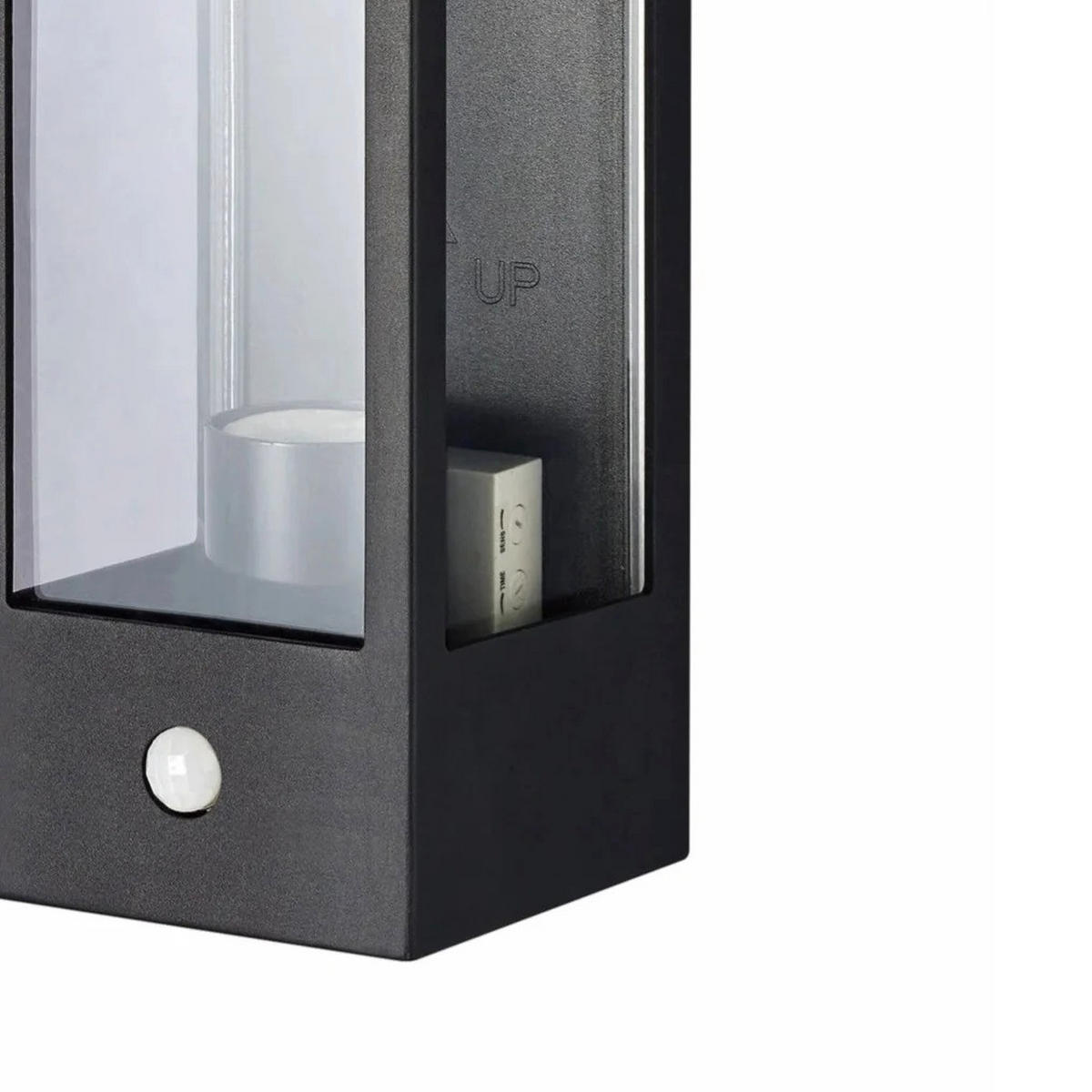 AUSSENWANDLEUCHTEE Schwarz E27 Bewegungsmelder PIR Klarer Diffusor IP44 - Schwarz, Metall (10.5/22/11cm) - CGC Europe