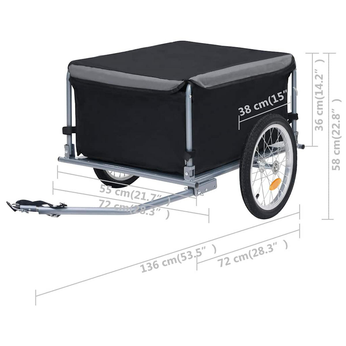 FAHRRADANHÄNGER Schwarz Und Grau 65 Kg - Grau, Metall (72/58/136cm) - vidaXL