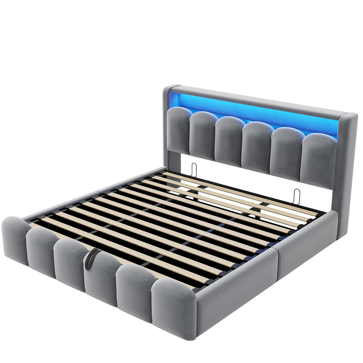 POLSTERBETT 180/200 cm in Grau Samt mit Bettkasten, LED, USB und Type-C - Grau, Holzwerkstoff/Textil (180/200cm) - WISHDOR
