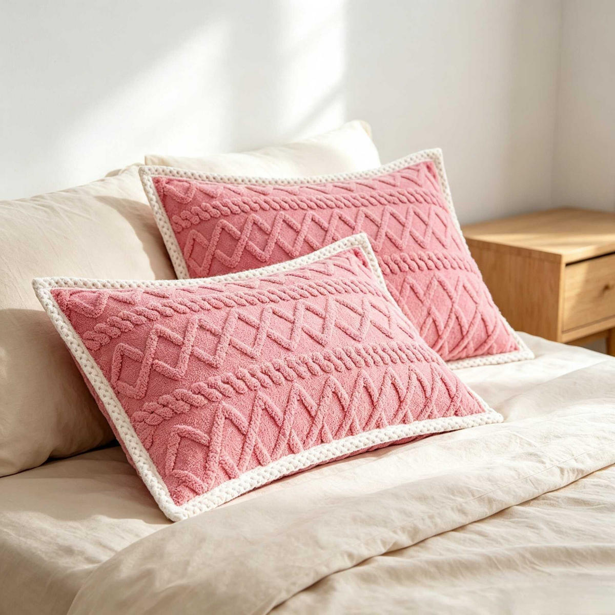 PLÜSCH-KISSENBEZÜGE – 48*74cm – Pink (Paar) - Pink, Textil (48/74cm)