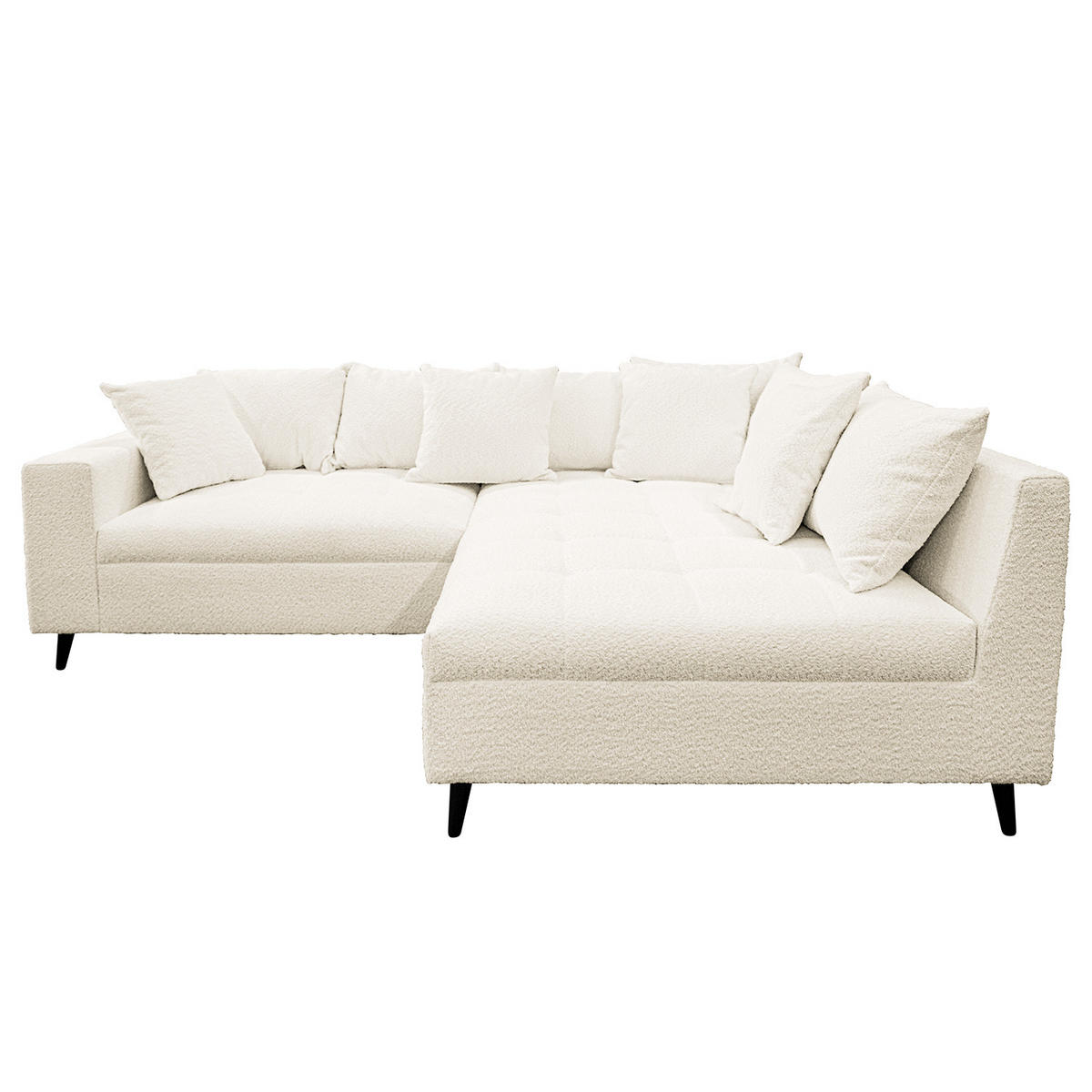 ECKSOFA mit Ottomane und Hocker - Schwarz/Weiß, Birkenholz/Textil (247/174cm) - home24