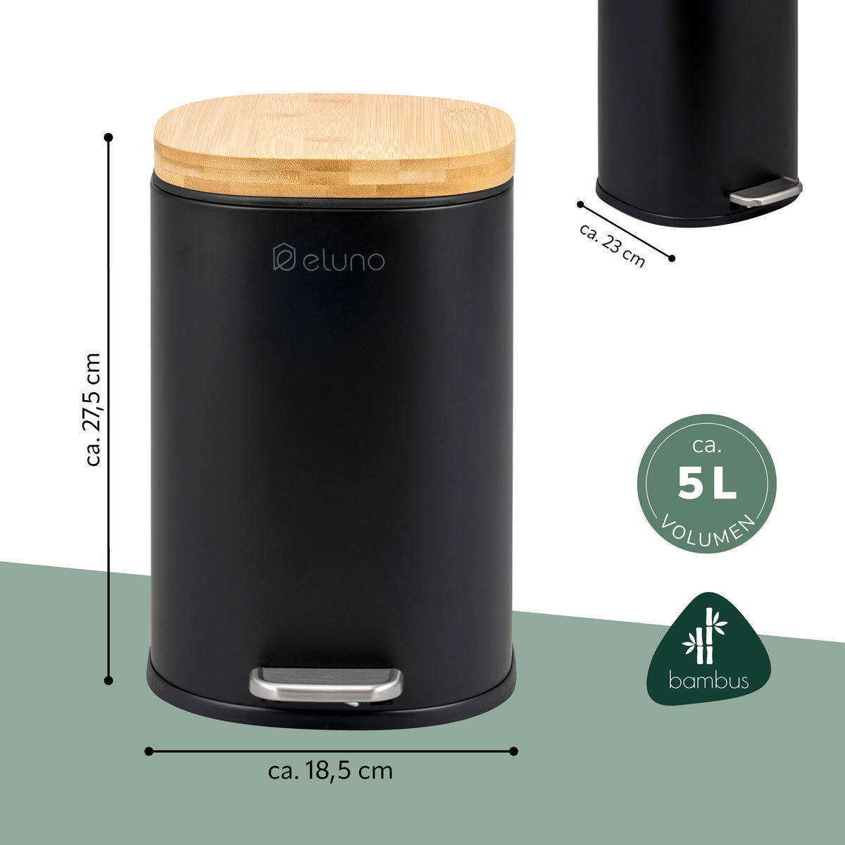 KOSMETIKEIMER FRAMURA, Metall mit Bambus, schwarz - Schwarz, Metall (18.5/27.5/23cm) - eluno