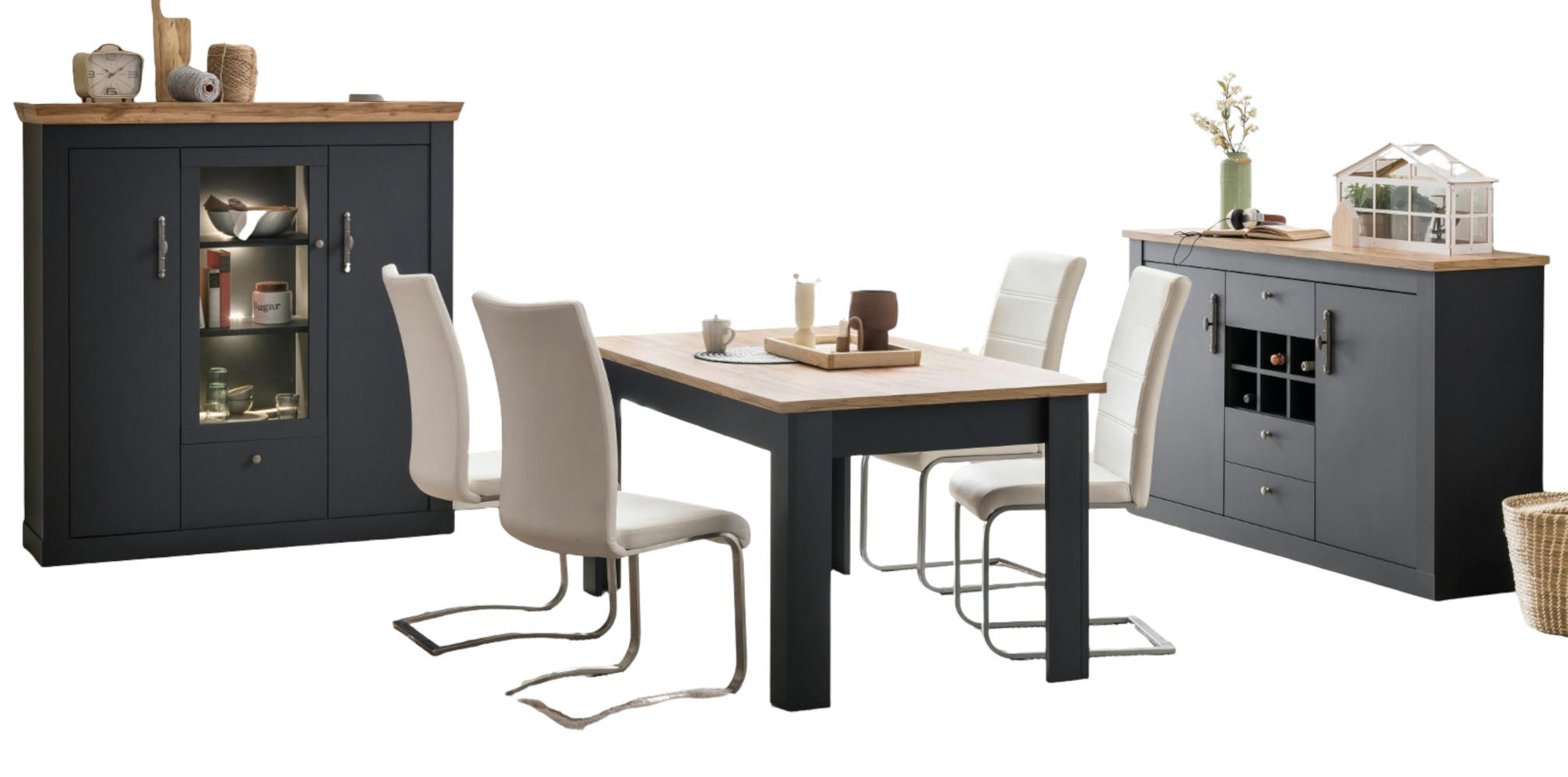 Furn.Design Esszimmer-Set Grau, Eiche Wotan 146x169x90 cm