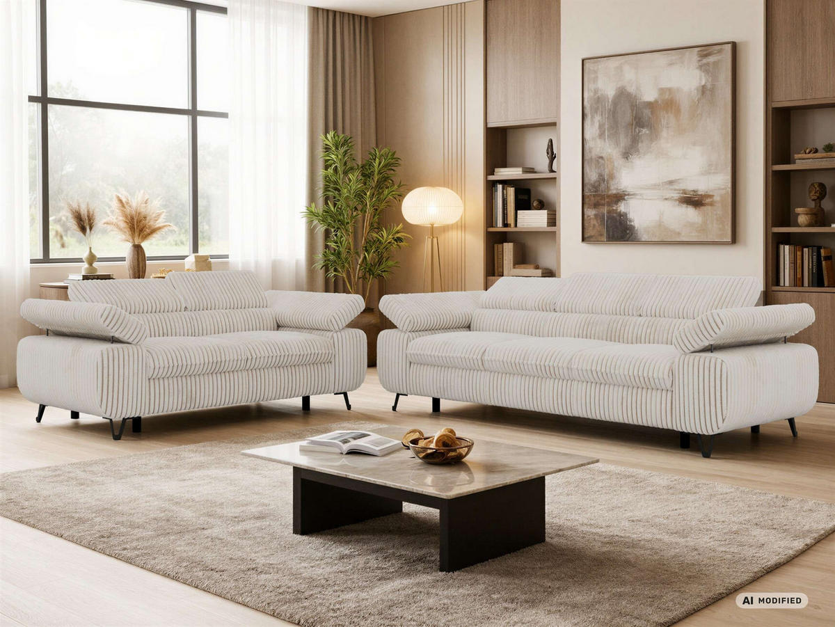SEDACÍ SOUPRAVA PETER 2+3 - Béžová Manšestr - černá/krémová, kov/textil (262/76/99cm) - MKS