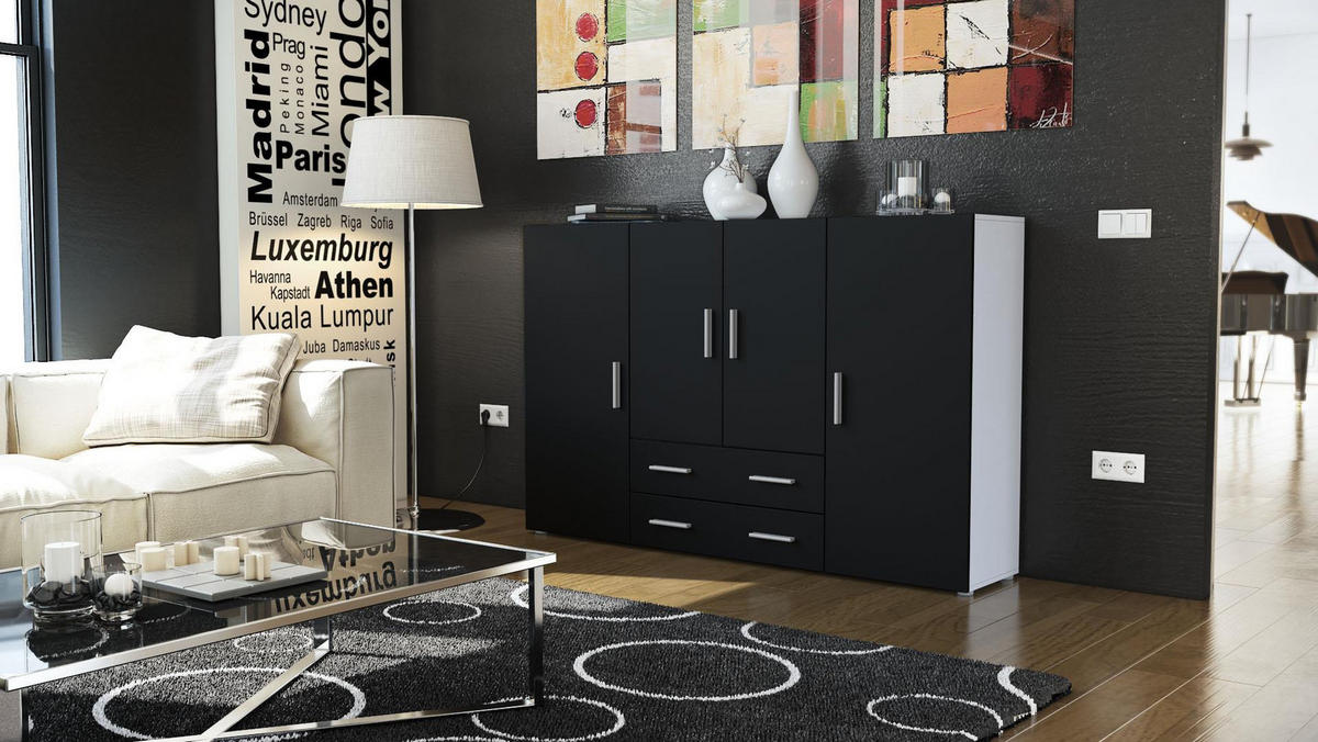 HIGHBOARD Nora Front in Schwarz matt - Schwarz, Holzwerkstoff (166/106/35cm) - Vladon