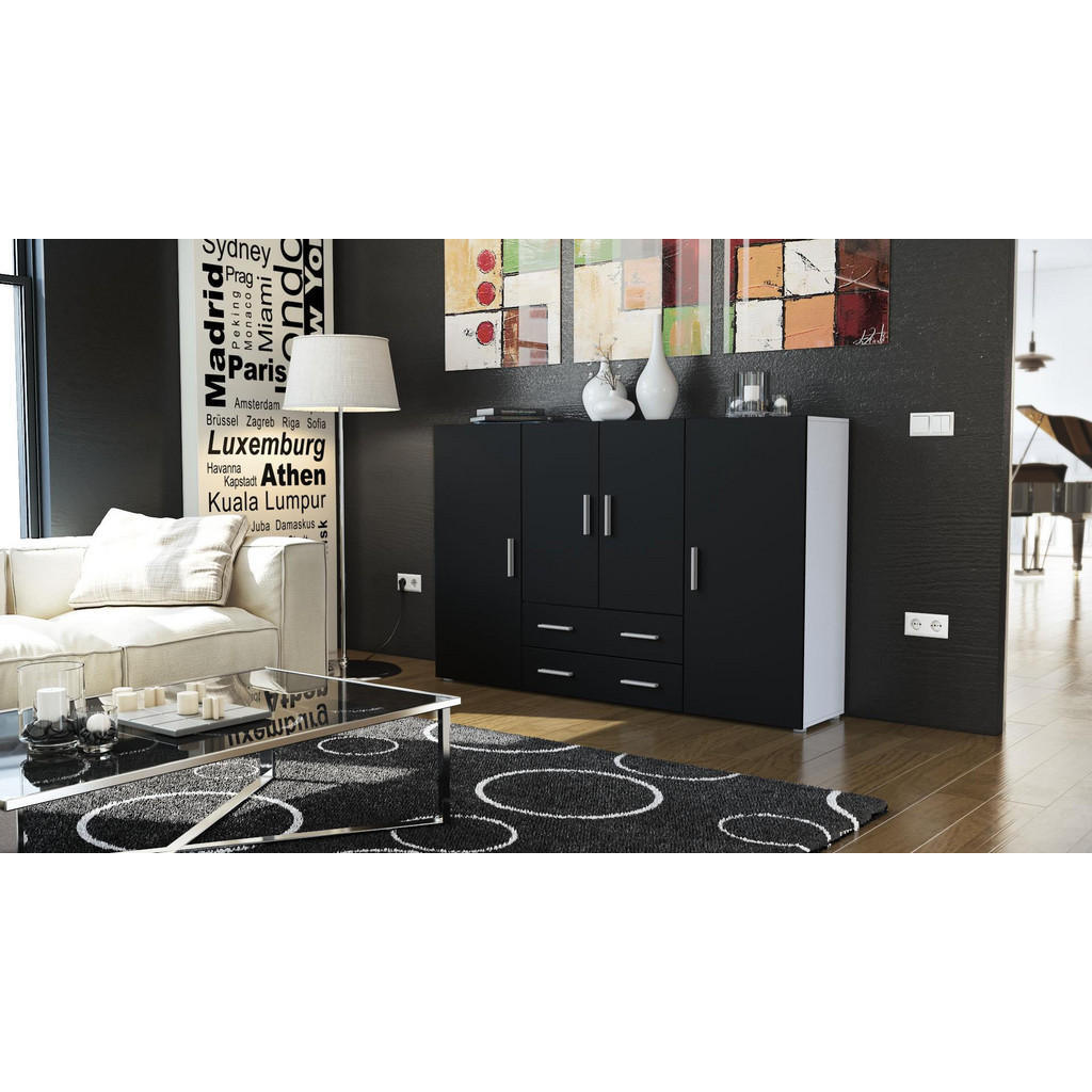 Thumbnail - Vladon Highboard, Schwarz, Holzwerkstoff, 166x106x35 cm, Wohnzimmer, Kommoden & Sideboards, Highboards