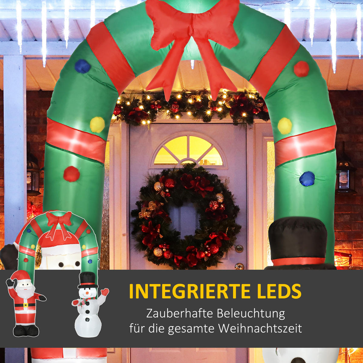 AUFBLASBARER Weihnachtsbogen, Polyester, Mehrfarbig - Multicolor, Kunststoff (80/245/198cm) - HOMCOM