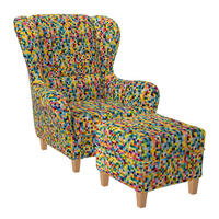 OHRENSESSEL Sofia Relaxsessel mit Hocker | Design Pixel kariert bunt - Dunkelgelb, Textil (92/68/95cm) - Supellex