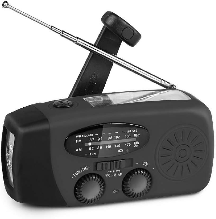 RADIO – NOAA AM/FM – Handkurbel-Generator / LED-Taschenlampe / 2000-mAh-Powerbank – Schwarz - Schwarz, Kunststoff (12.8/4/6.5cm) - DCA