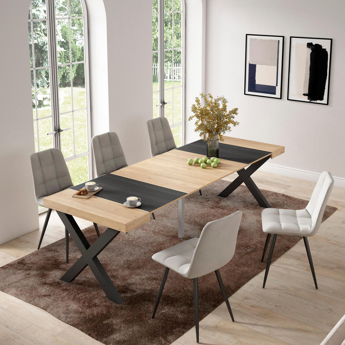 KONSOLENTISCH ausziehbar 58 bis 262cm, für 12 Gäste, eiche, schwarz, 90/58/73cm - Eichefarben/Multicolor, Holzwerkstoff (90/262/73cm) - Skraut Home