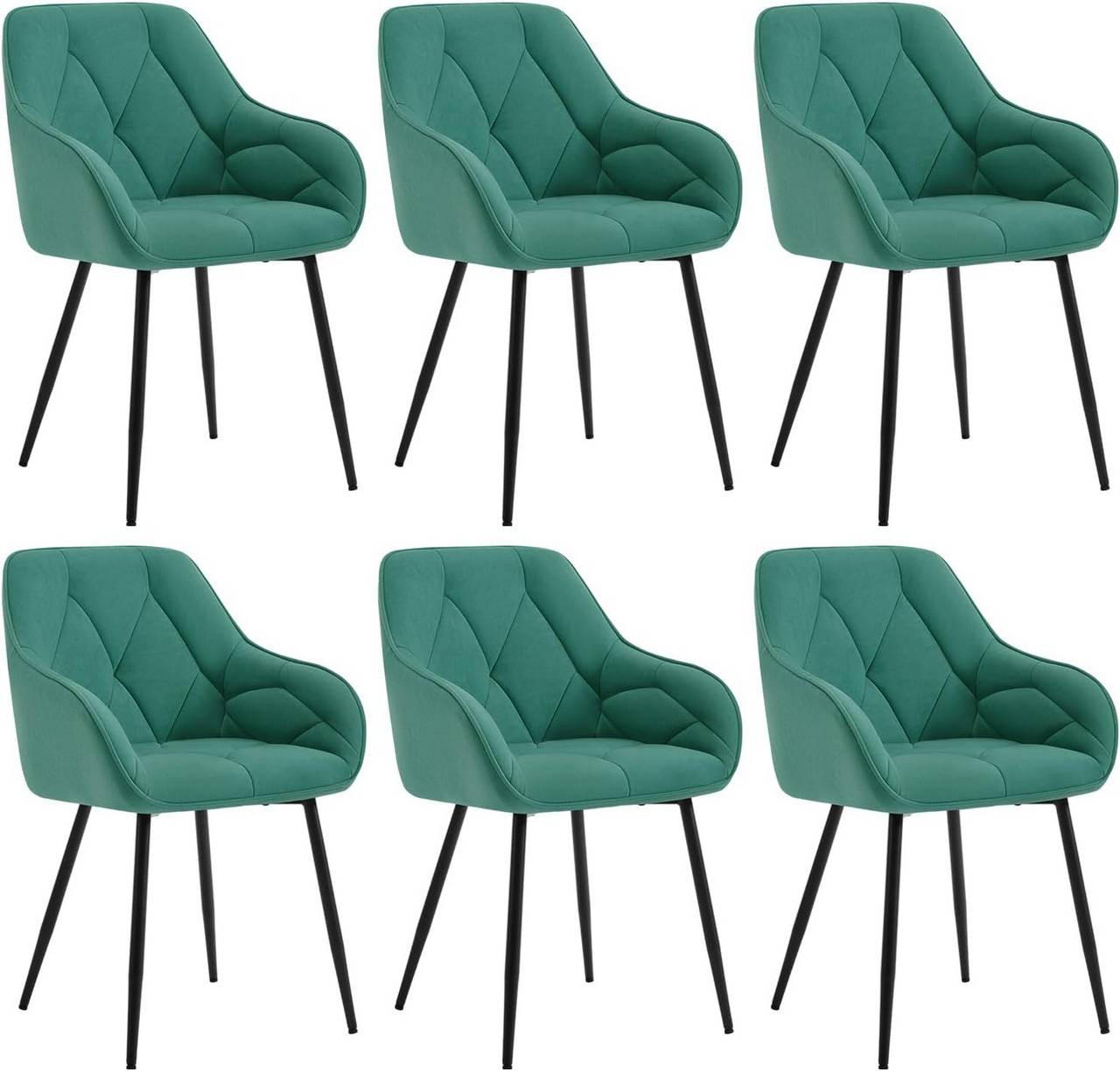 ESSZIMMERSTUHL 6er Set ergonomisch, aus Samt, Türkis - Türkis/Schwarz, Kunststoff/Textil (56/83.5/53cm) - Woltu