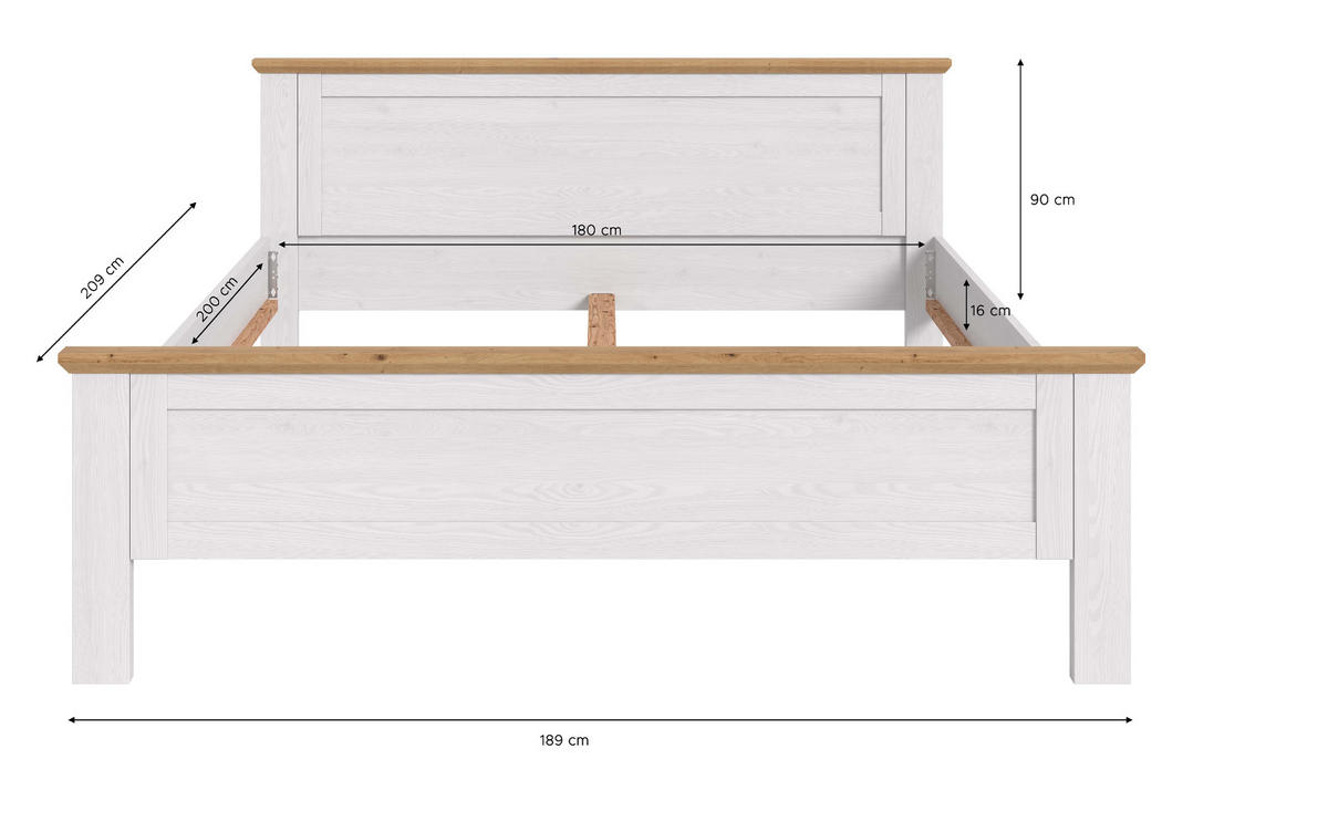 BETT weiß Lärche, Eiche Artisan Landhaus, Doppelbett Liegefläche 180 x 200 cm - Eichefarben/Weiß, Holzwerkstoff/Metall (180/200cm) - Inn.Furn