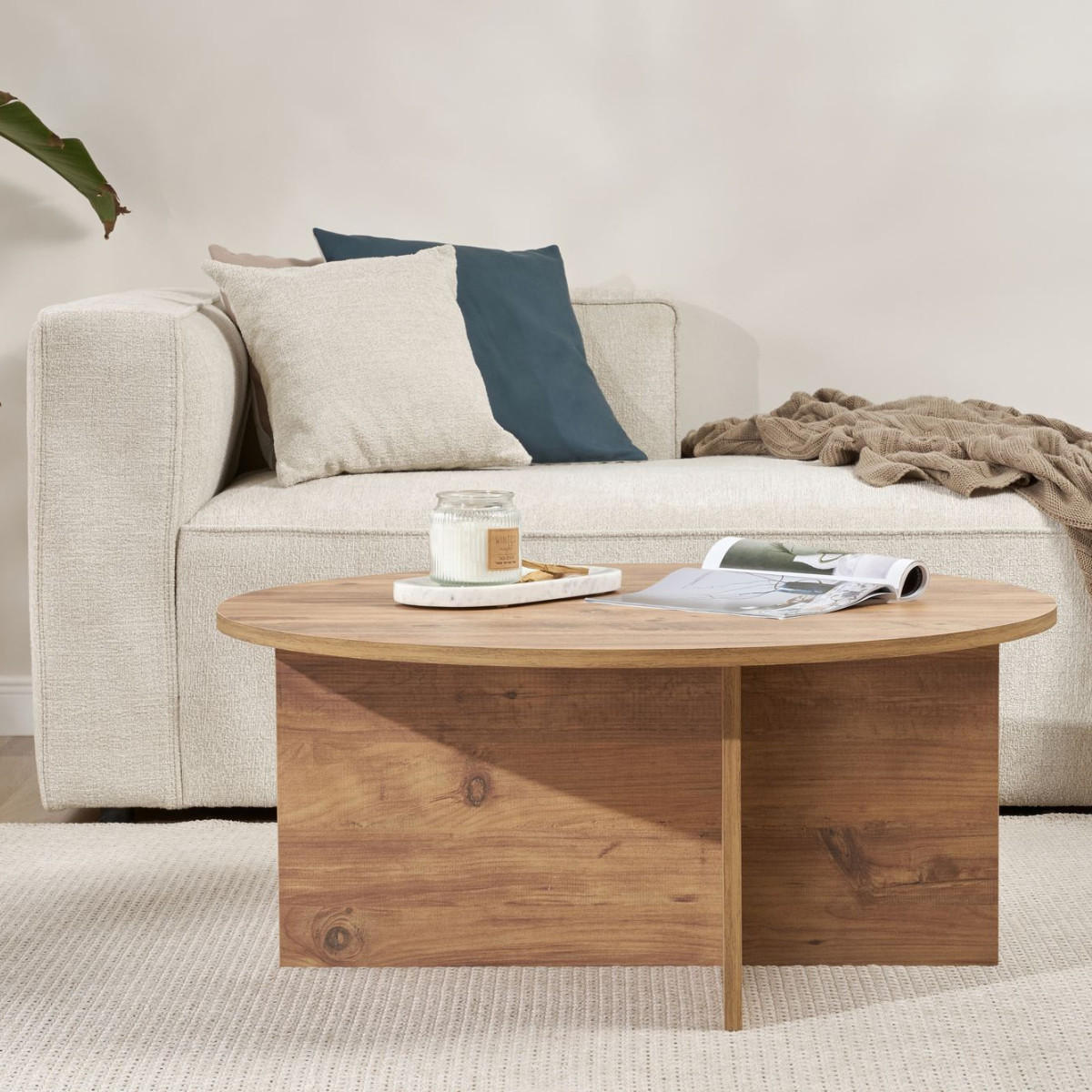 COUCHTISCH mit abgerundeter Platte - soleil 90/90/40 cm - Kieferfarben, Holzwerkstoff (90/90/40cm) - Calicosy