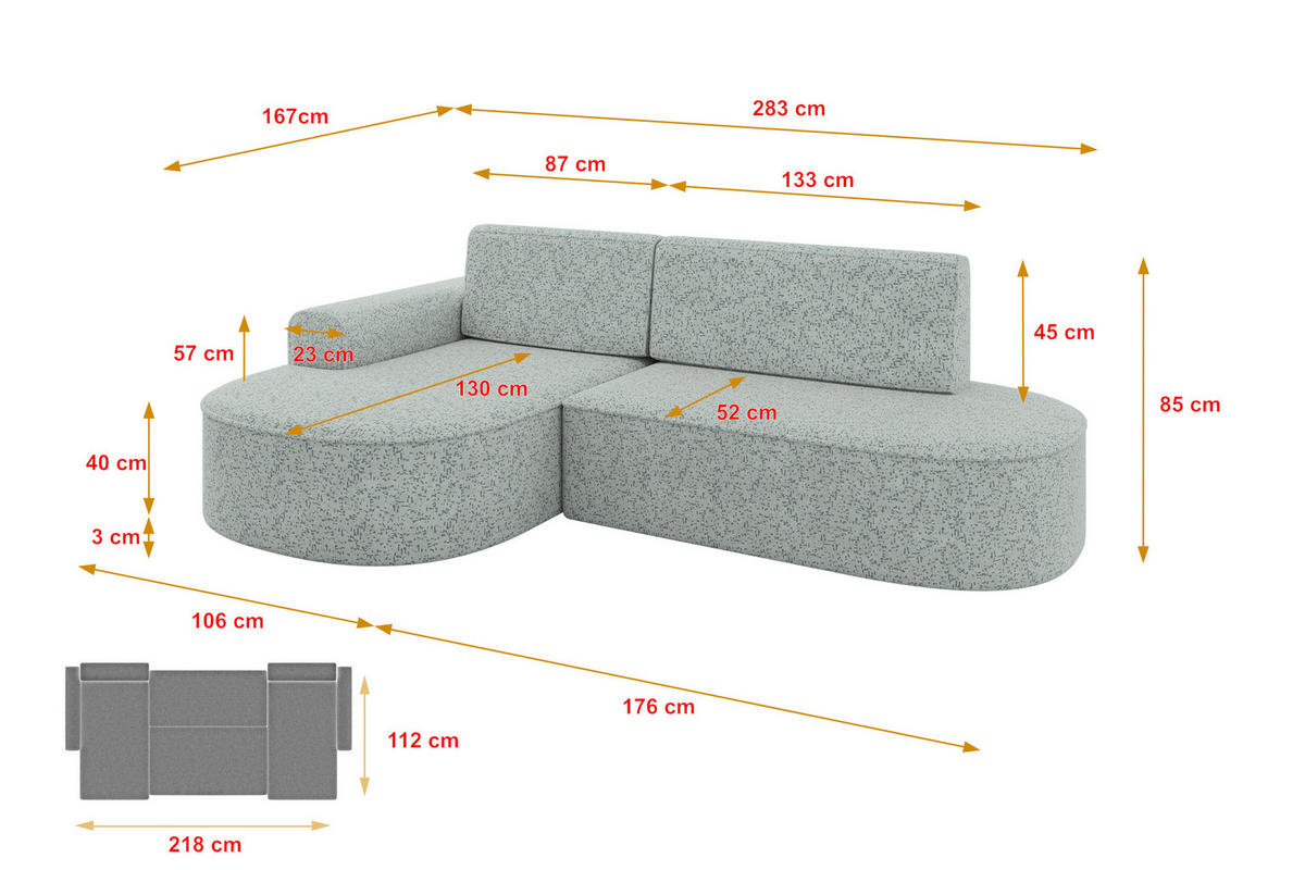 ECKSOFA mit Schlaffunktion und Bettkasten Ottomane Links MARI-L1-S - 283x167x85 cm Grün Tissu - Schwarz/Grün, Holzwerkstoff/Kunststoff (283/167cm) - ALTDECOR