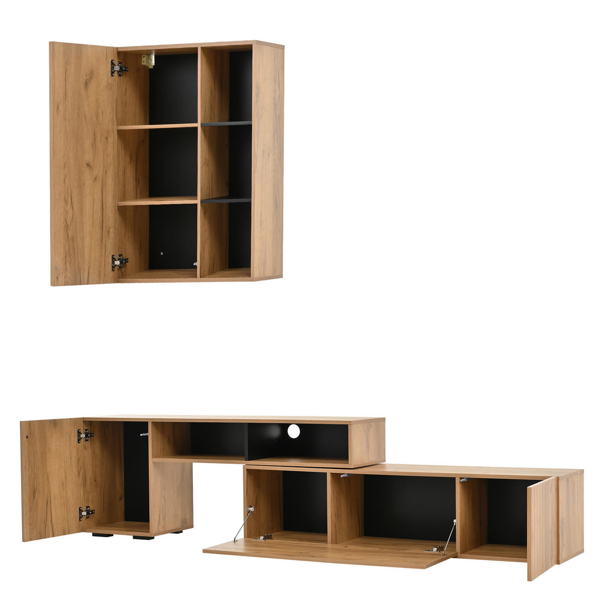 WOHNWAND Vitrine TV Board Regal Holz Schwarz 265cm - Eichefarben, Holzwerkstoff (174/53.5/35cm) - FLIEKS
