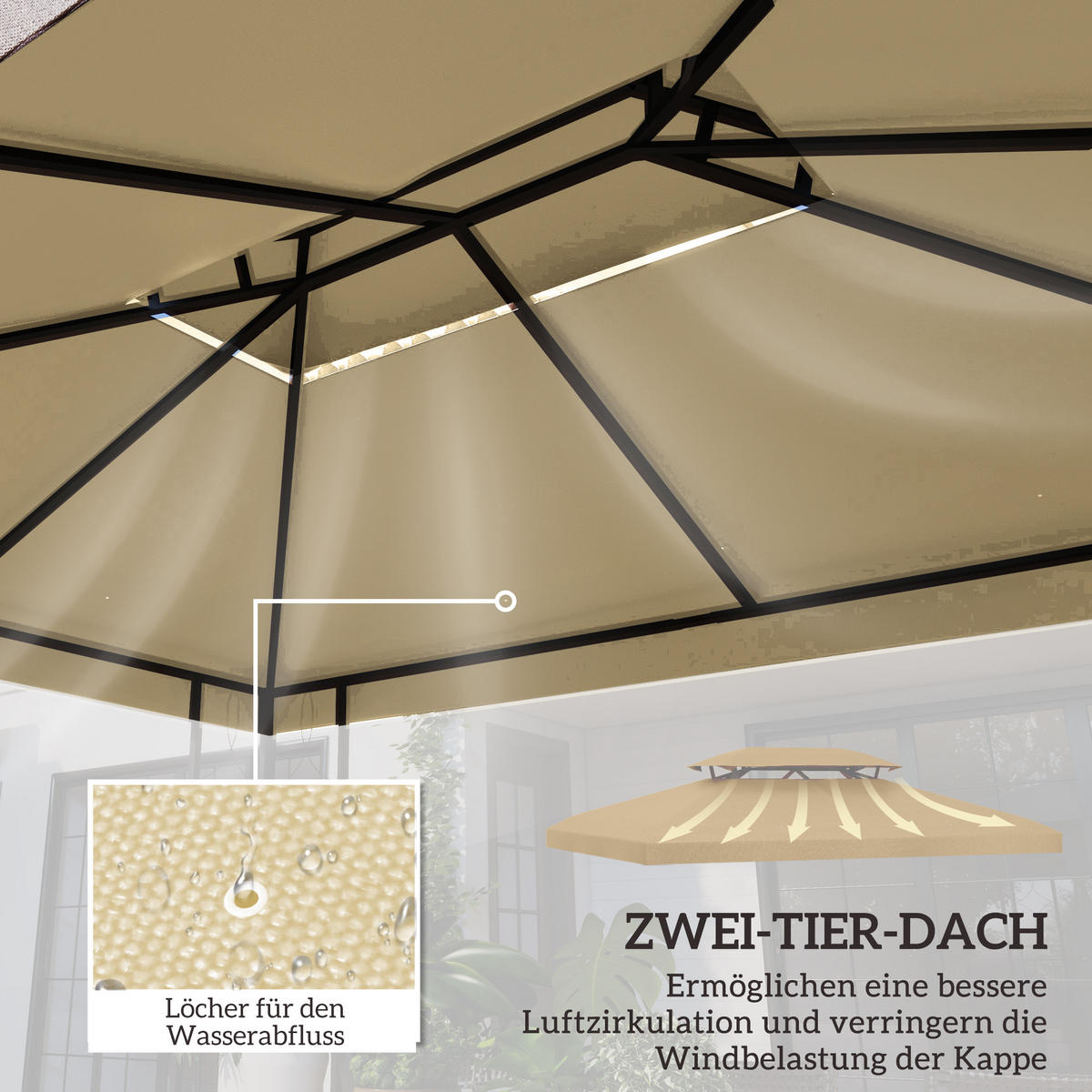 ERSATZDACH für Pavillon 3 x 4 m wasserabweisend Pavillondach mit Doppeldach - Creme, Textil (300/20/400cm) - Outsunny
