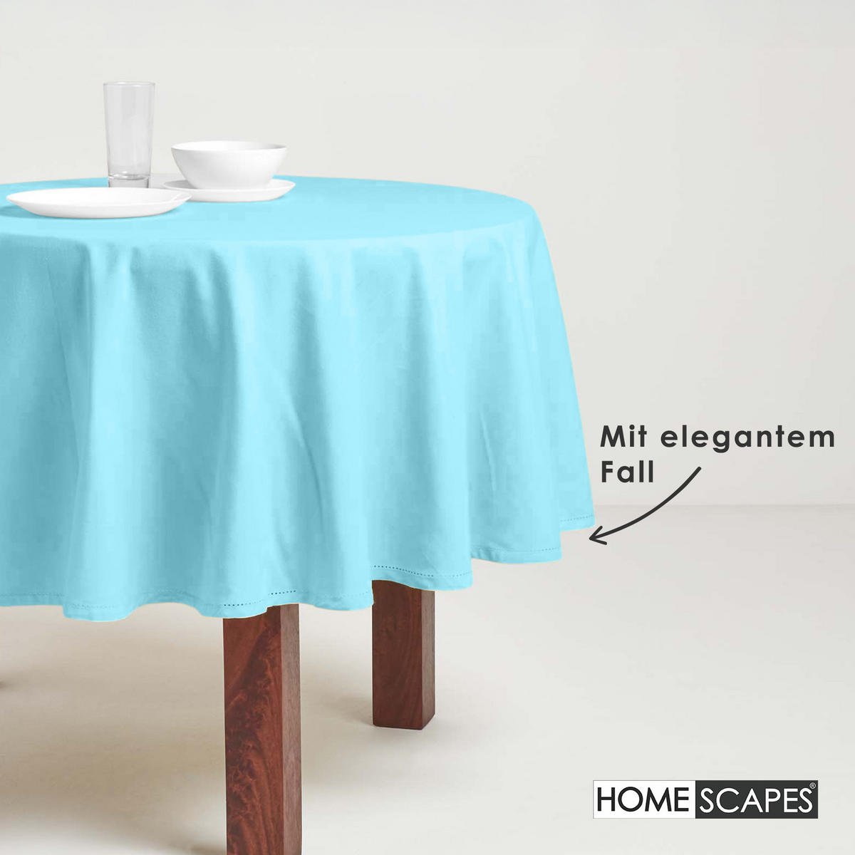 TISCHDECKE hellblau rund 178 cm, 100% Baumwolle - Hellblau, Textil (178/178cm) - Homescapes