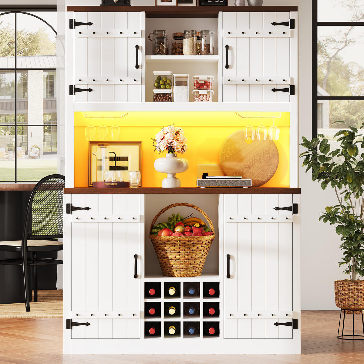 BUFFET DE-38491 120/40/180 cm mit Scheunentor-Design und LED Weiß - Weiß, Holzwerkstoff (120/180/40cm) - ComfortXL
