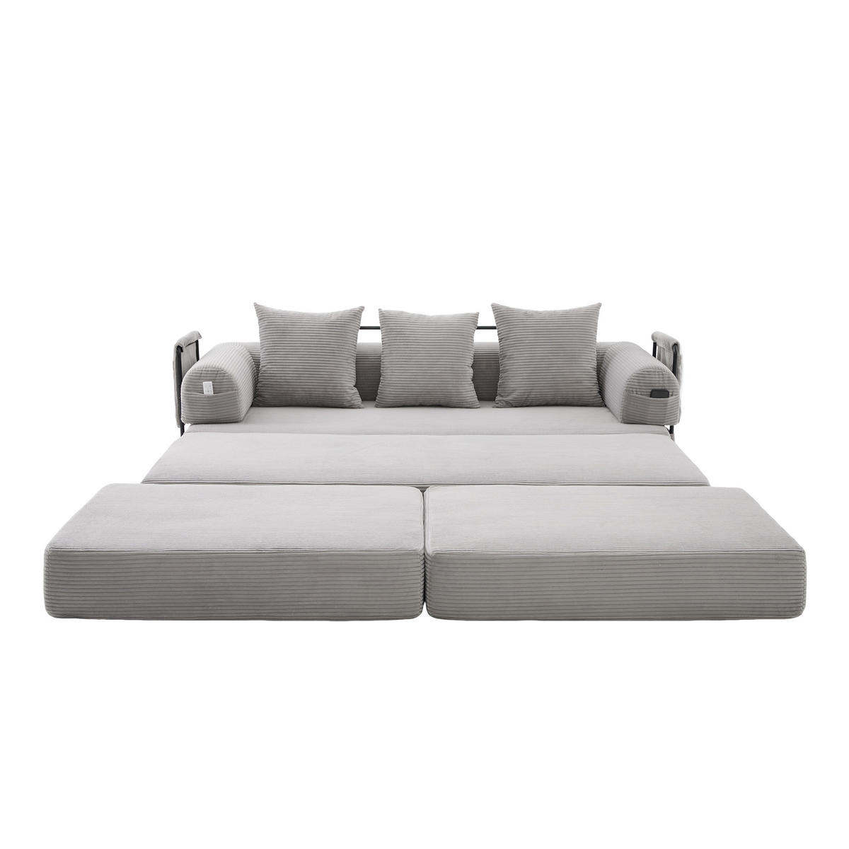 ECKSOFA DE-33795 modular mit 3 Kissen und Hocker Hellgrau - Hellgrau, Metall (200/190cm) - ComfortXL