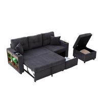 SCHLAFSOFA 3-er Sofa mit Schlaffunktion,Aufbewahrungshocker,Cord,Dunkelgrau - Dunkelgrau, Textil (196/85/119cm) - LVHOM