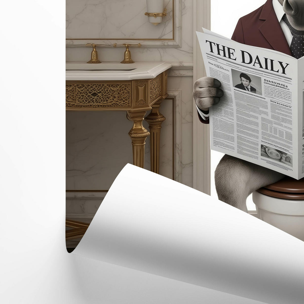 POSTER für Badezimmer WC ESEL im Anzug auf Toilette mit Zeitung Glamour 50x70cm - Beige/Schwarz, Papier (50/70/70cm) - Muralo