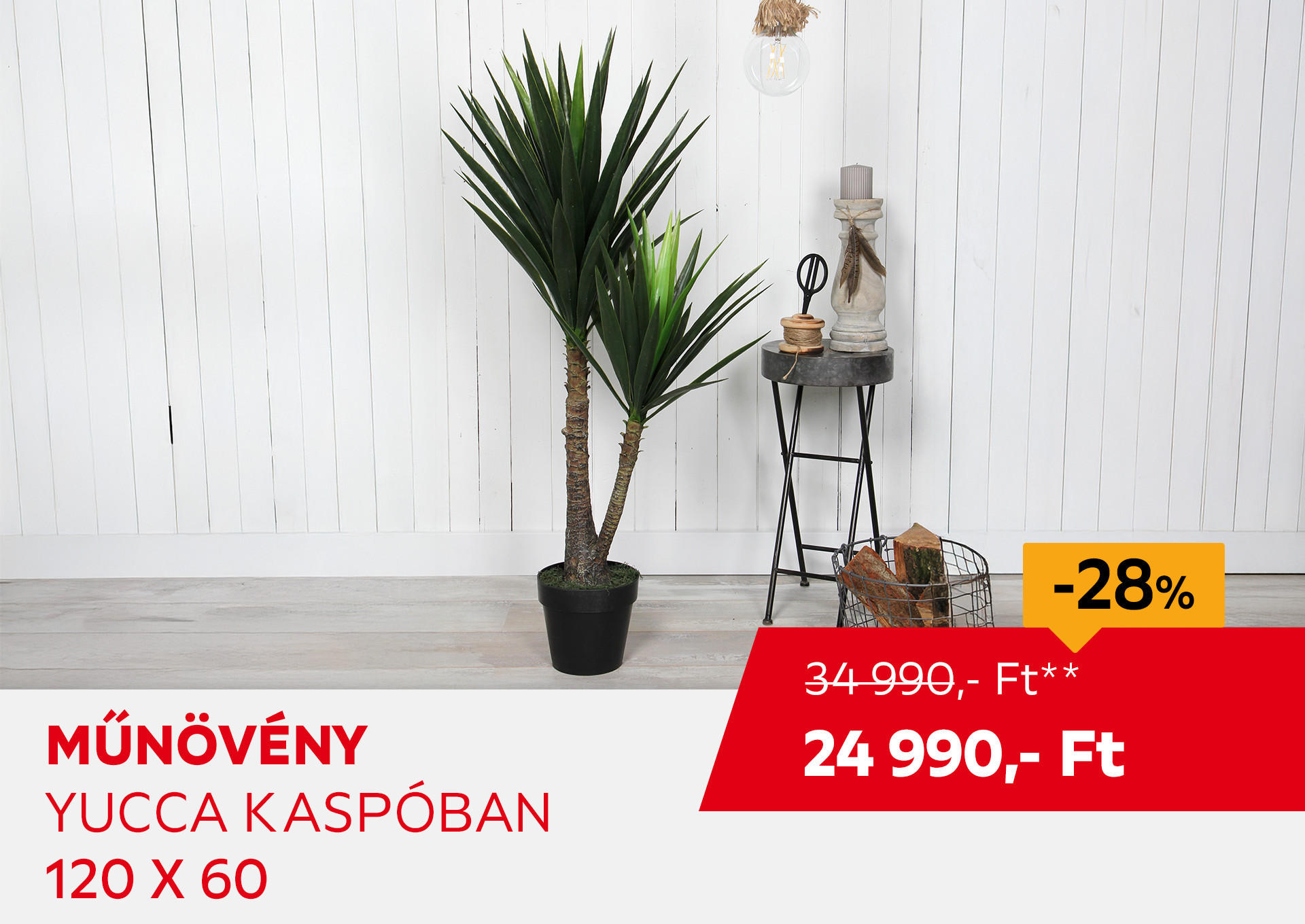 Műnövény, Yucca kaspóban, 120 x 60 Kiemelt termék 34990 Ft.- helyett 24990 Ft.-