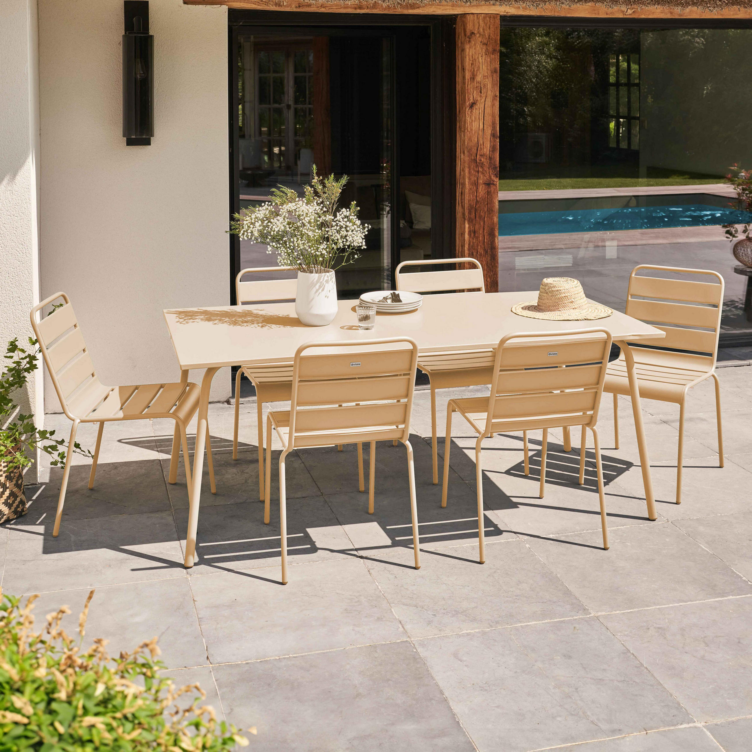 GARTENSET 7-tlg., Elfenbeinfarbe - Creme, Metall - Oviala