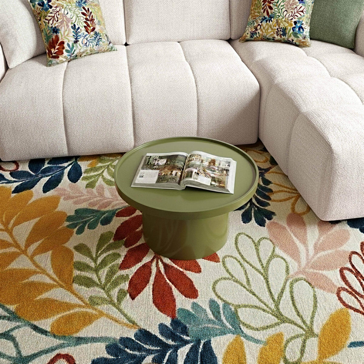 COUCHTISCH, Olivgrün - Grün, Holzwerkstoff (50/50/30cm) - Oviala