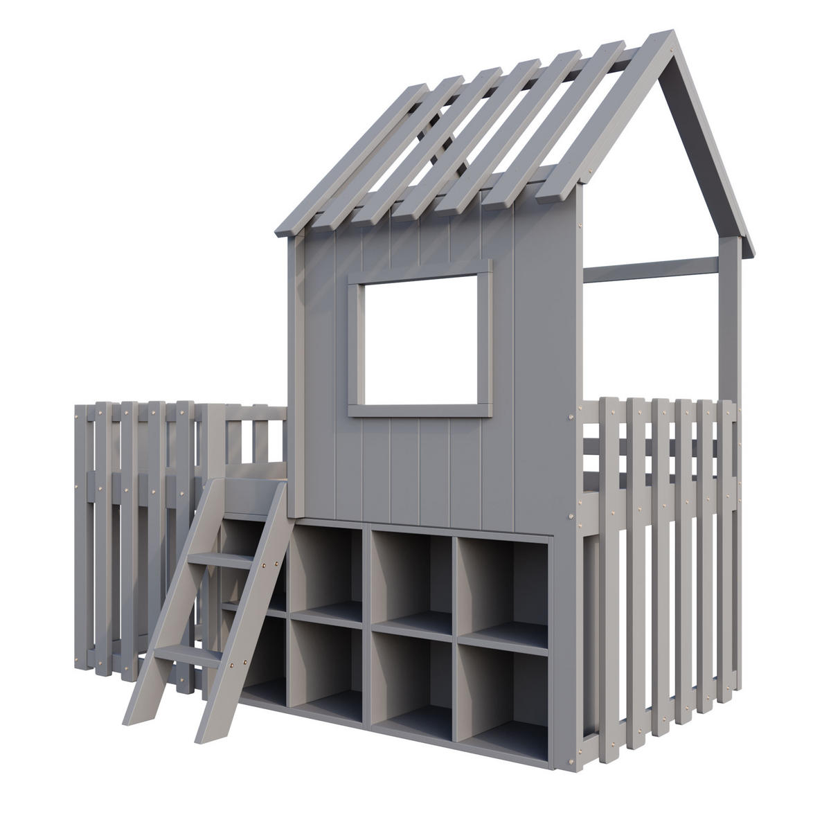 HAUSBETT 90/200 cm Grau Spielhaus mit Stauraum aus Massivholz - Grau, Holz (90/200cm) - OKWISH