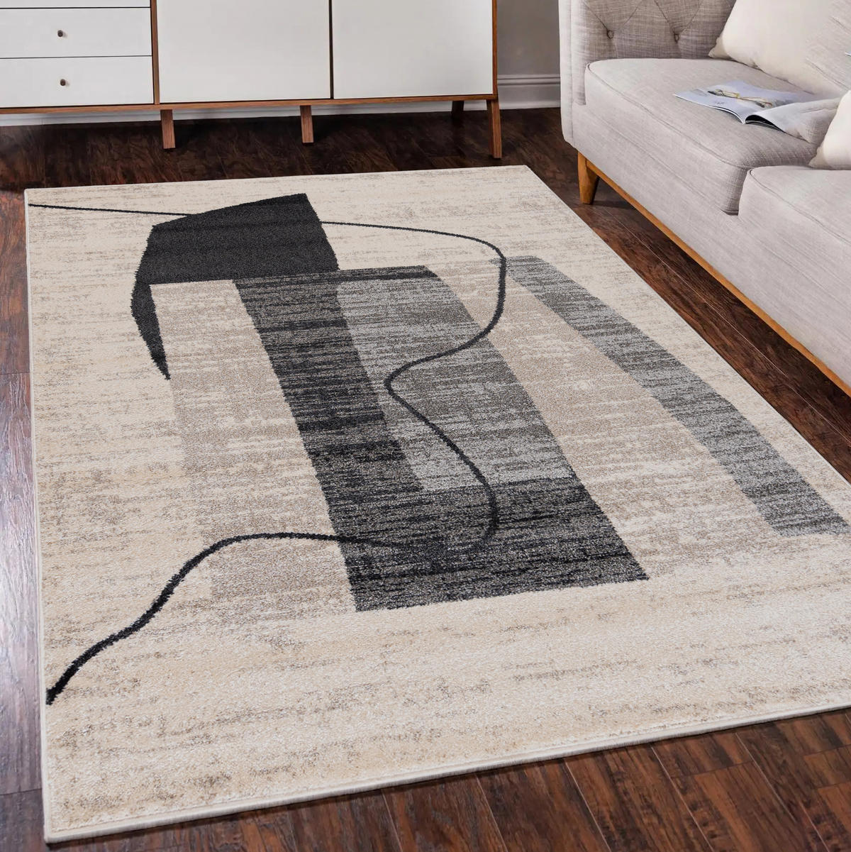 TEPPICH Beige Geometrisch In-Outdoor Pflanzlich Kurzflor Rechteckig 160 x 230 cm - Dunkelgrau, Textil (160/230cm) - Mazovia