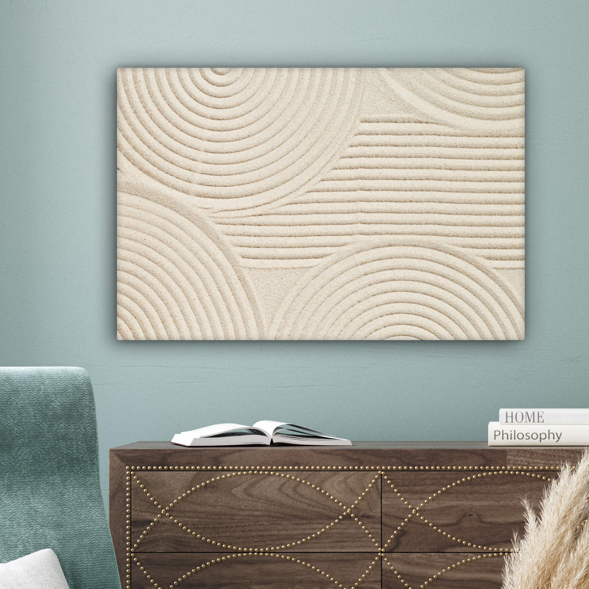 LEINWANDBILD Muster - Abstrakt - Weiß Wanddeko 90x60 cm - Beige, Textil (90/60cm) - MuchoWow