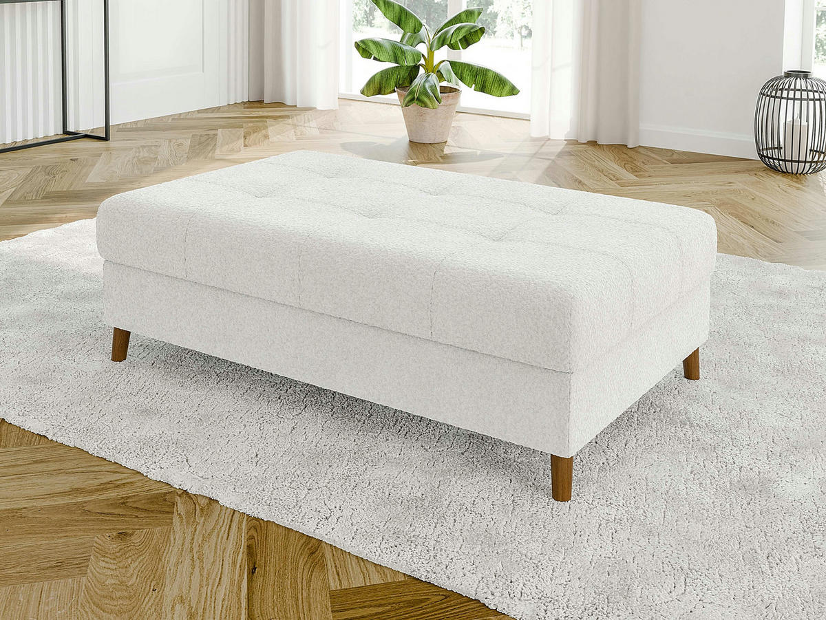 ECKSOFA inkl. Hocker Henrik Weiß Boucle - Ottomane links - Weiß/Braun, Holz/Textil (231/161cm) - S-Style Möbel