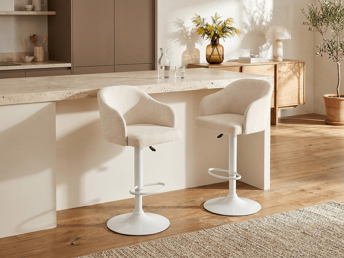 BARHOCKER - 52 cm x 51 cm - stoff - cremefarben Carsten - Creme, Textil/Metall (52/113/51cm) - Vente-Unique