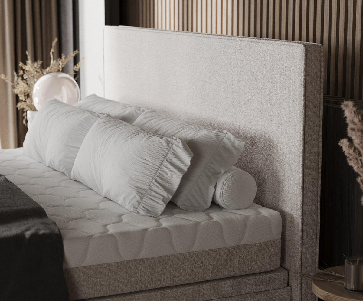 BOXBETT Zalla 180/200 cm Hellbeige im Neve Stoff - Sandfarben/Schwarz, Holz/Holzwerkstoff (180/200cm) - AltaBeds