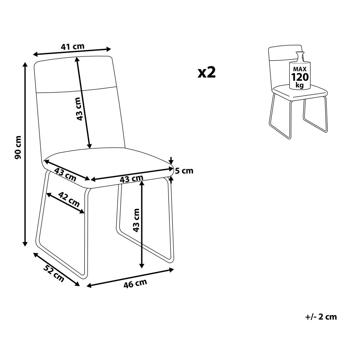 ESSZIMMERSTUHL 2er-Set Polsterbezug Grau Nevada - Grau, Textil/Metall (46/90/52cm) - Beliani