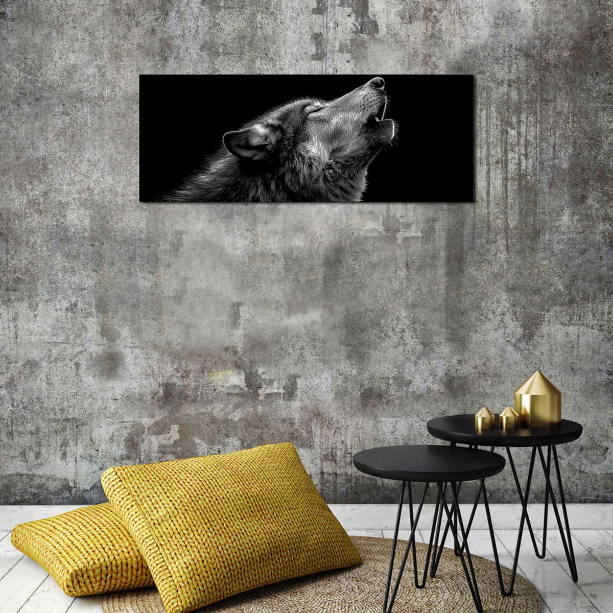 GLASBILD 80x30 cm Wolf schwarz weiß - Schwarz/Weiß, Glas (80/30cm) - artissimo