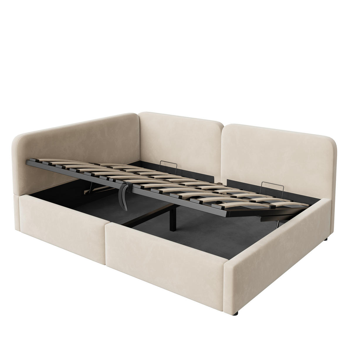 POLSTERBETT 140/200 cm DE-33056 mit Stauraum und Samt Beige - Beige, Metall (140/200cm) - ComfortXL