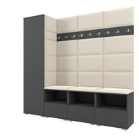 GARDEROBE NELA IX 200 cm (Modulare Flurmöbel Graphit mit Sitzpolster Creme 01 Breite Sitzbank) - Silberfarben/Creme, Holz/Holzwerkstoff (200/187/40cm) - Ravio